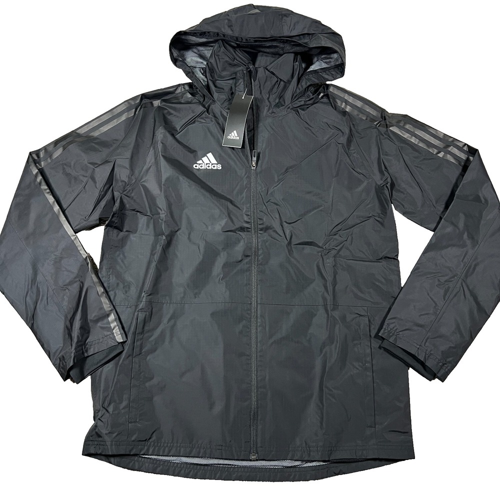 Adidas Mens Medium Black Aeroready Condivo Stadium Windbreaker Hooded Jacket NWT
